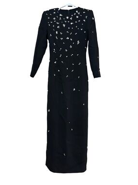 Black Long-Sleeve Beaded Evening Gown